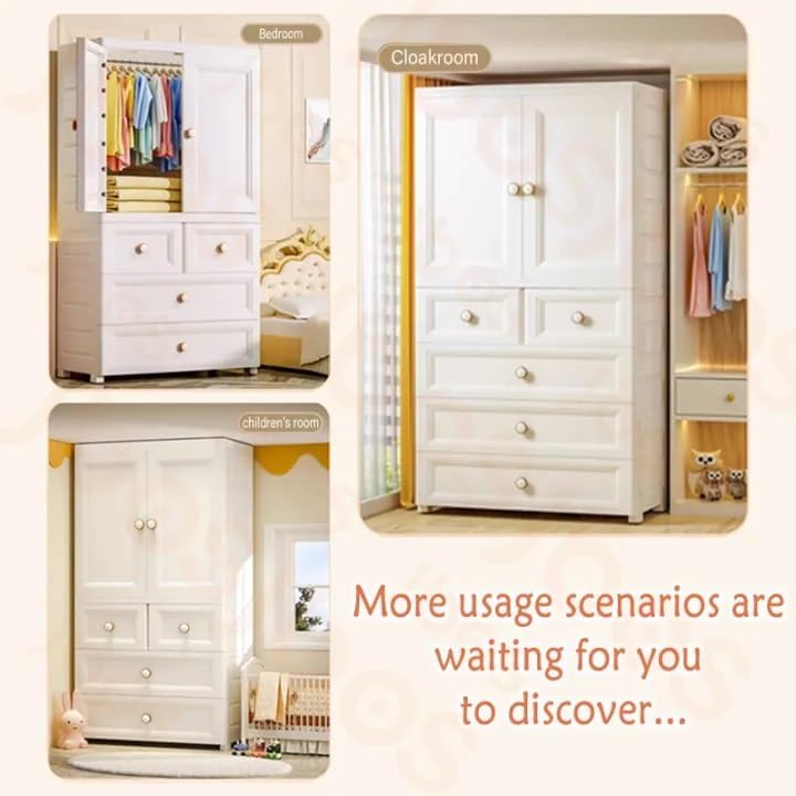 Premium 2-Door 6-Shelf Foldable Plastic Wardrobe Cabinet with Drawers – White