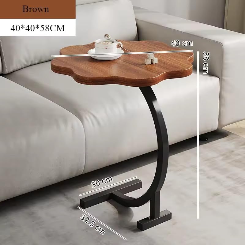 Premium Flower Side Table with Metal Base – Nut Brown (Large)