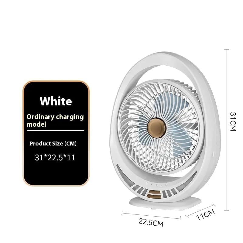 Premium 4000mAh Rechargeable Table Fan with 5-Speed Modes & LED Light – White