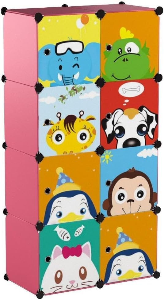 Premium 8-Door Kids Plastic Wardrobe – Panda Pink