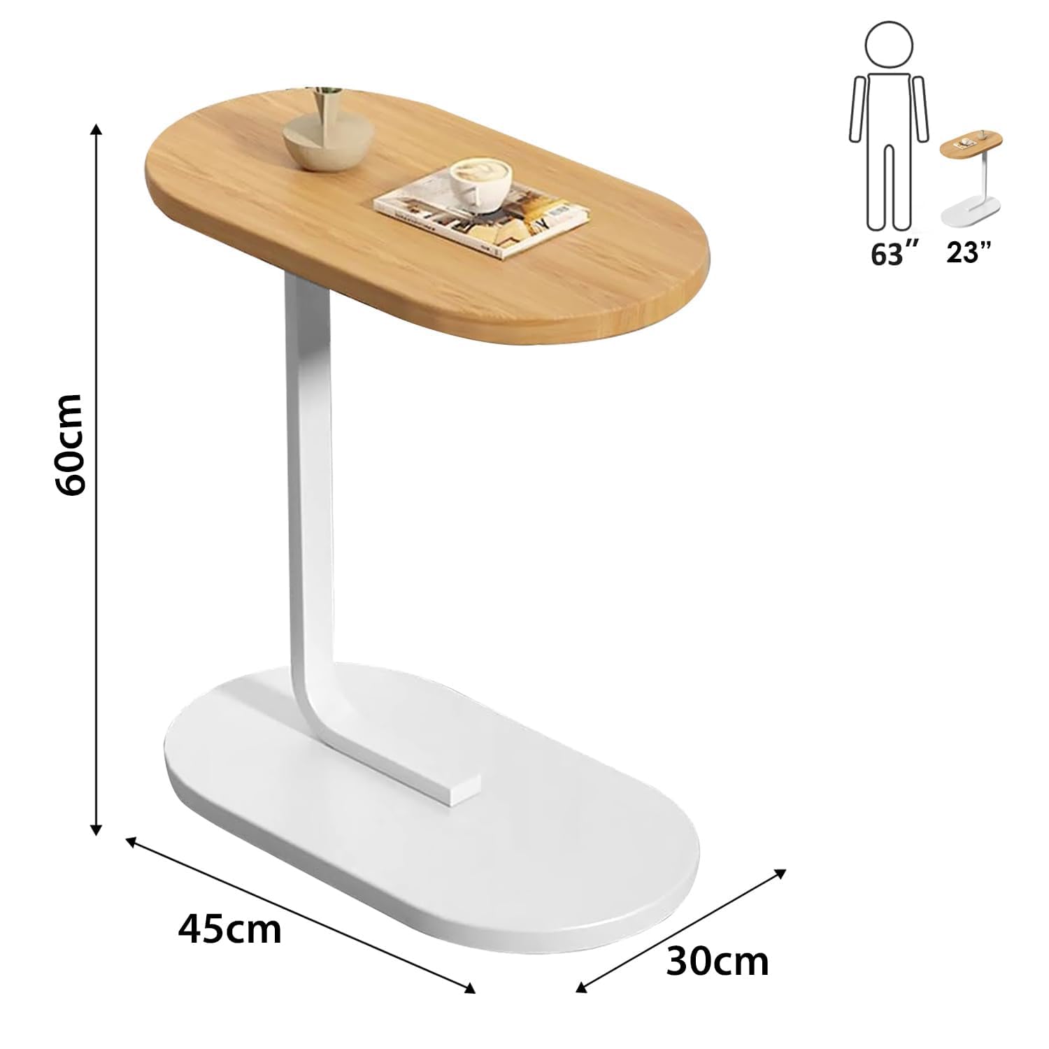 Premium Adjustable Oval Side Table – Natural Wood
