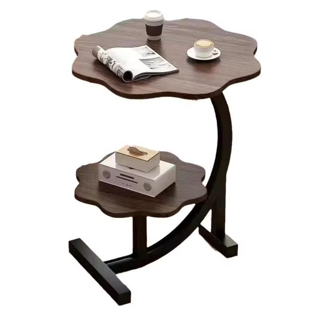Premium Flower Side Table with Metal Base – Nut Brown