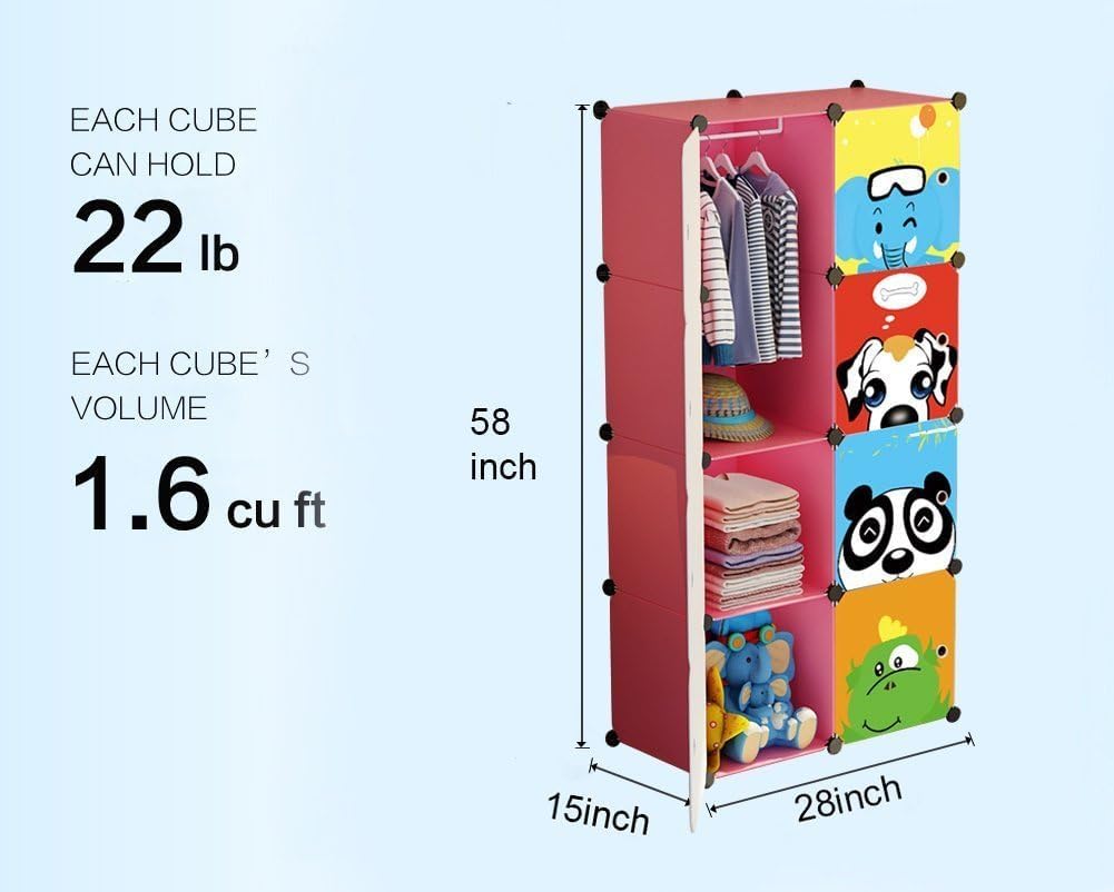 Premium 8-Door Kids Plastic Wardrobe – Panda Pink