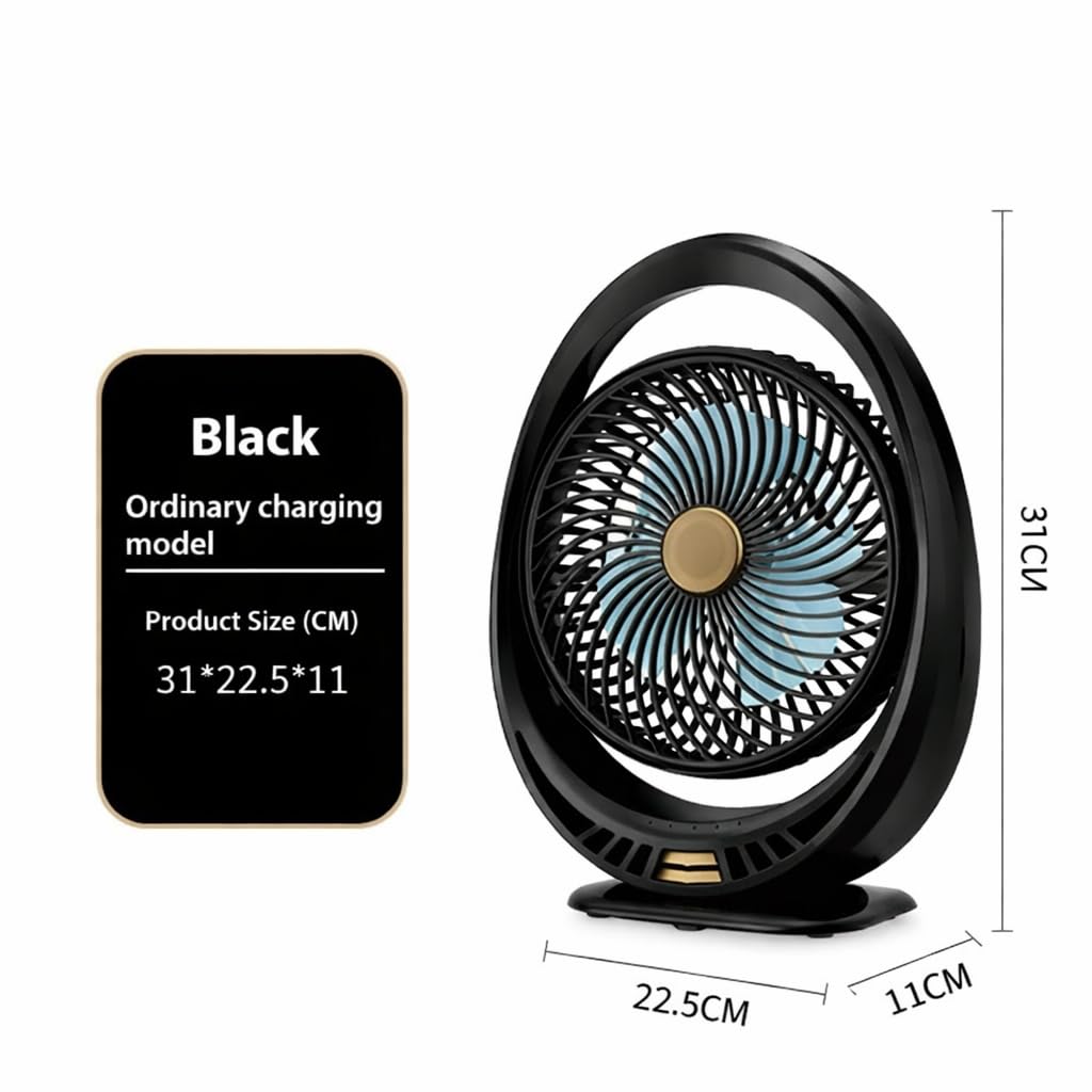 Premium 4000mAh Rechargeable Table Fan with 5-Speed Modes & LED Light – Black