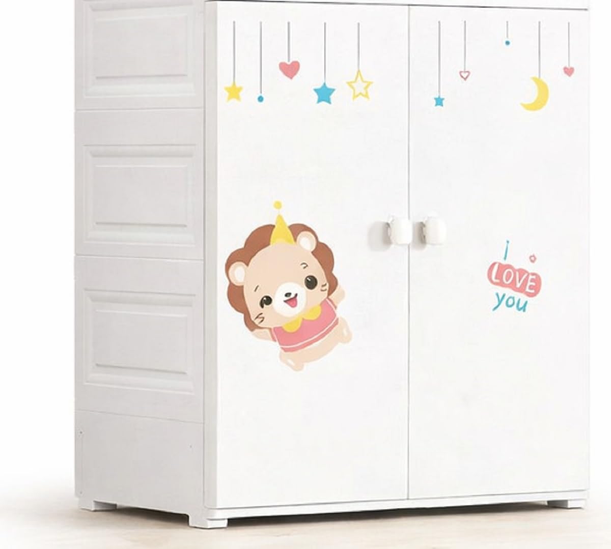 Premium 2+1 Door Kids Plastic Wardrobe – Lion