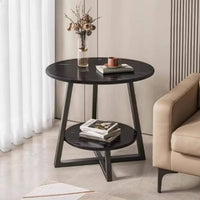 Premium Round Side Table with Metal Base – Black Marble