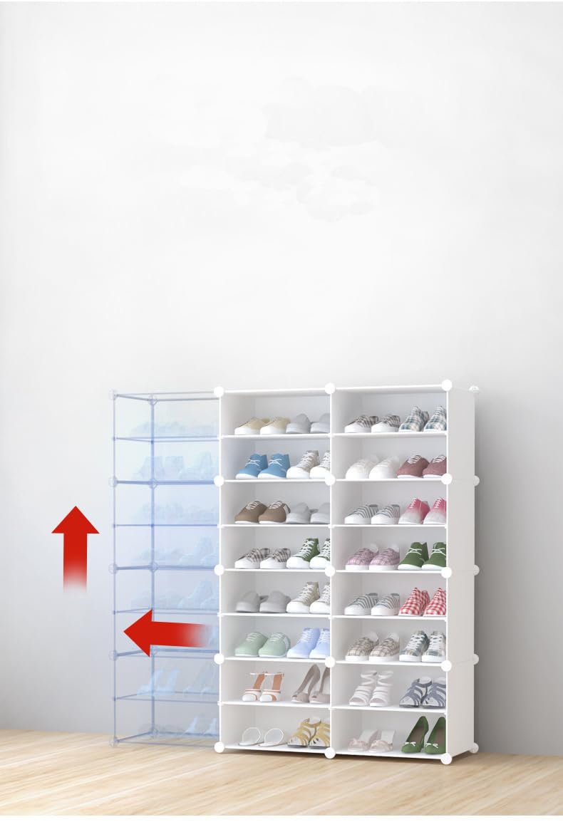 Premium 8-Door 16-Shelf Plastic Shoe Storage Cabinet | Dustproof Modular Shoe Rack | White