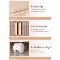 Premium 3-Layer Foldable Plastic Wardrobe with Hanging Rod & Wheels – Transparent White