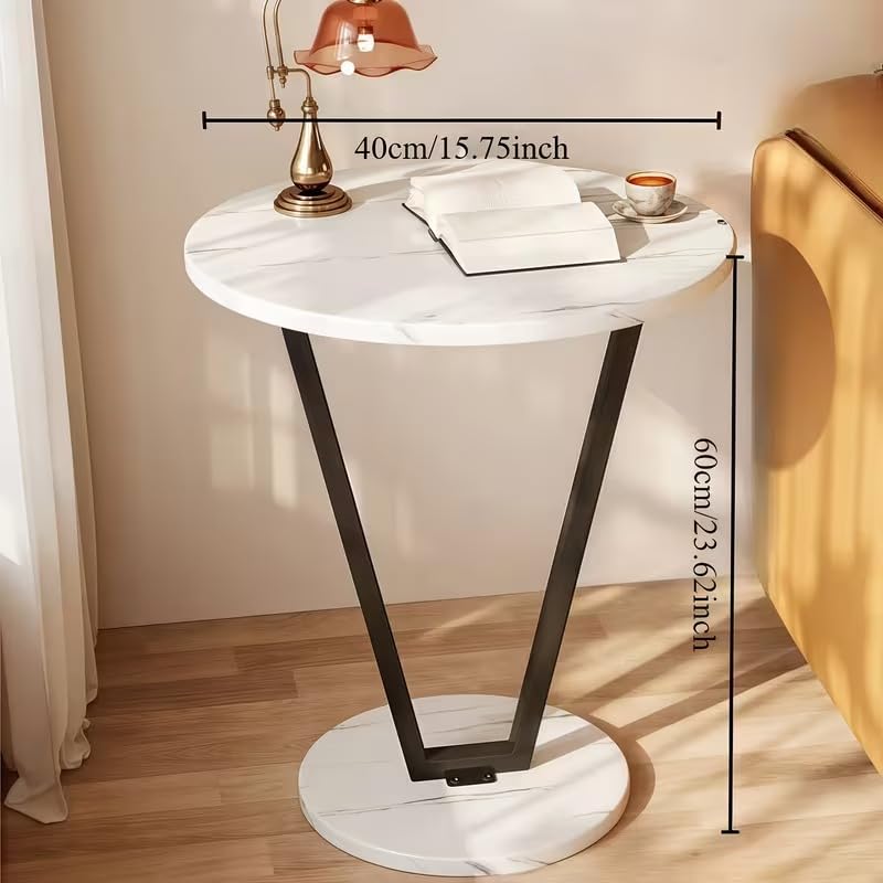 Premium V-Flower Side Table with Metal Base – White Marble