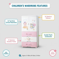 Premium Multi-Compartment Kids Plastic Wardrobe with Wheels – Sweet Heart Print