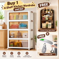 SAMDIYA 4-Door 4-Shelf Modular Wardrobe + Corner 3-Tier Spice Rack + Digital Luggage Scale | Buy 1 Get 2 Free Combo