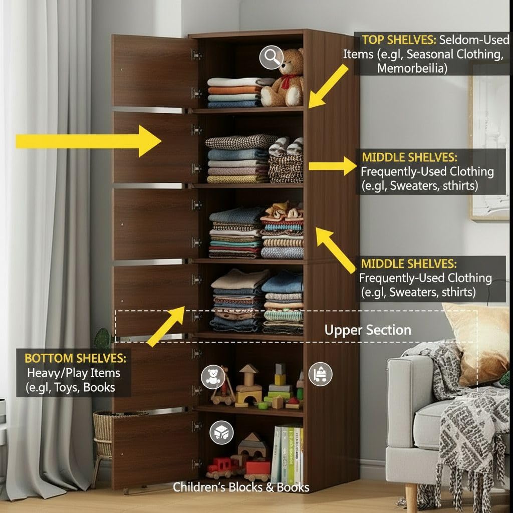Premium Nordic Walnut 6-Layer Wooden Storage Cabinet with Doors
