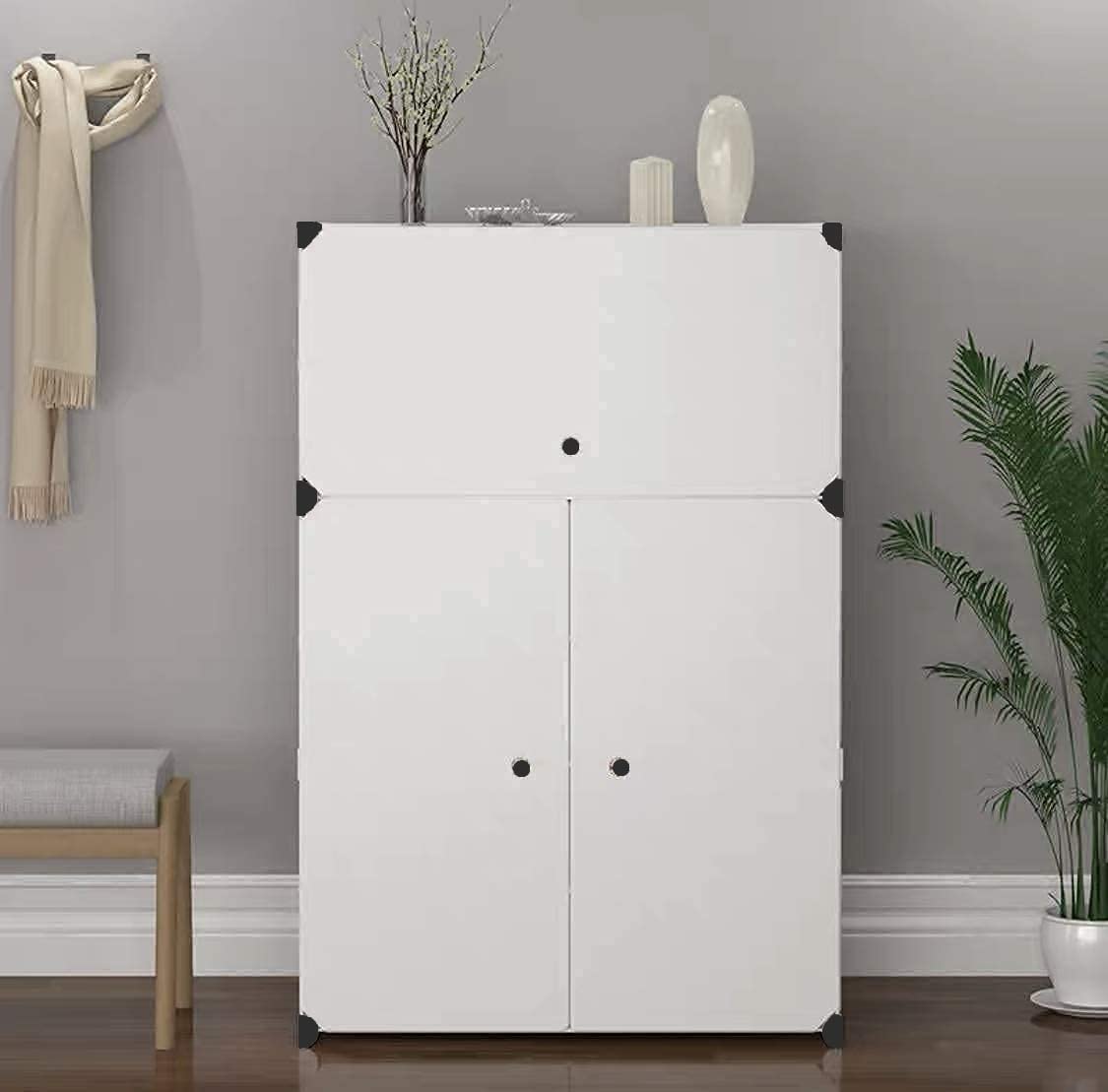 Premium 3-Door 6-Layer Plastic Shoe Storage Cabinet – Black & White