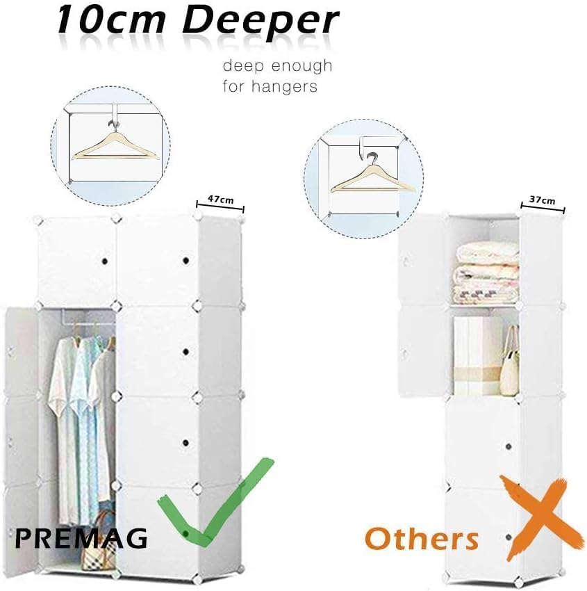 Premium 8-Door Modular Plastic Wardrobe with Hanging Section – White