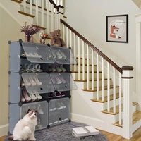 Premium 12-Shelf 6-Door Plastic Shoe Storage Cabinet – Grey