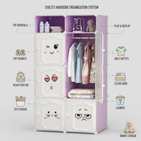 Premium 6-Door 8-Shelf Kids Emoji Cube Modular Plastic Wardrobe – Purple