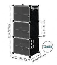 Premium 3-Door 6-Layer Plastic Shoe Storage Cabinet | Dustproof Modular Shoe Rack | Black