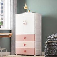 Premium 1+3 Door Kids Plastic Collapsible Wardrobe with Drawers – Pink Rabbit