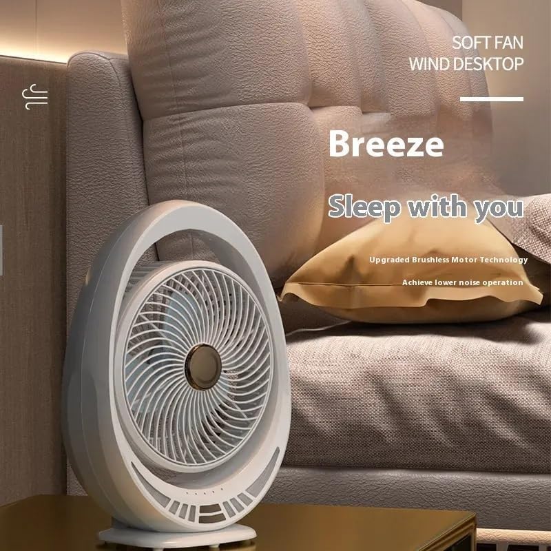 Premium 4000mAh Rechargeable Table Fan with 5-Speed Modes & LED Light – White