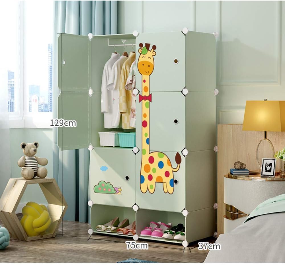 Premium 6+2 Cube Kids Dinosaur Modular Plastic Wardrobe Cabinet – Green