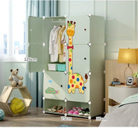 Premium 6+2 Cube Kids Dinosaur Modular Plastic Wardrobe Cabinet – Green