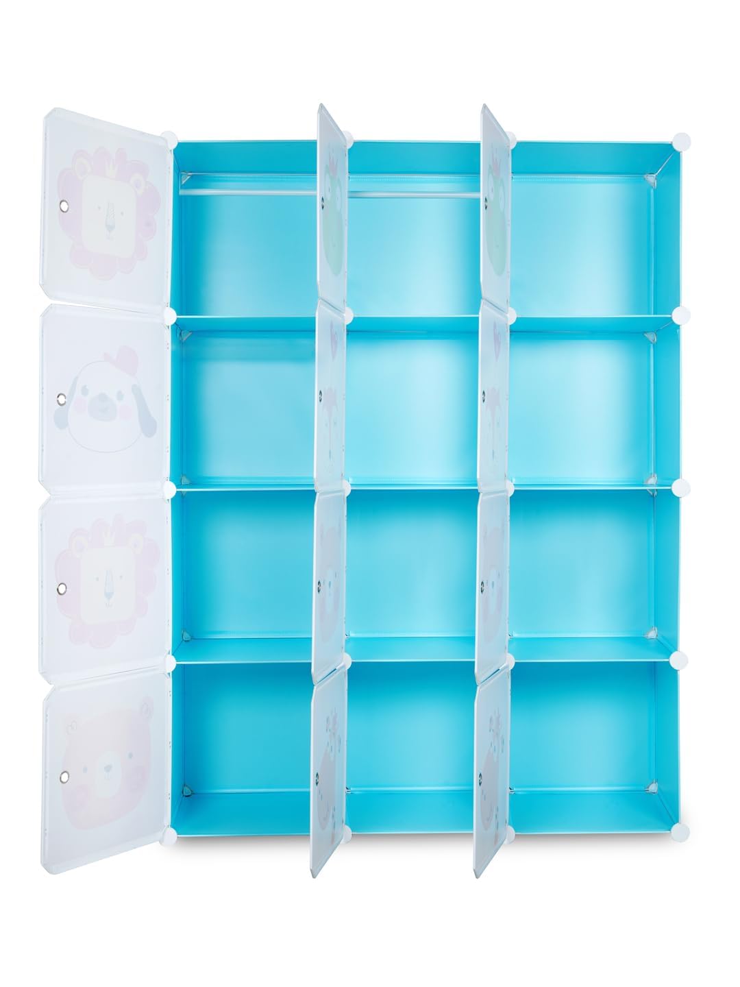 Premium 12-Door 12-Shelf Kids Cartoon Print Modular Plastic Wardrobe – Blue