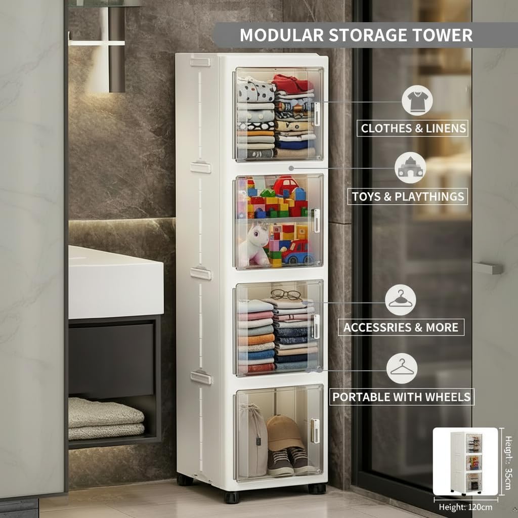Premium 4-Layer Foldable Plastic Storage Cabinet – White