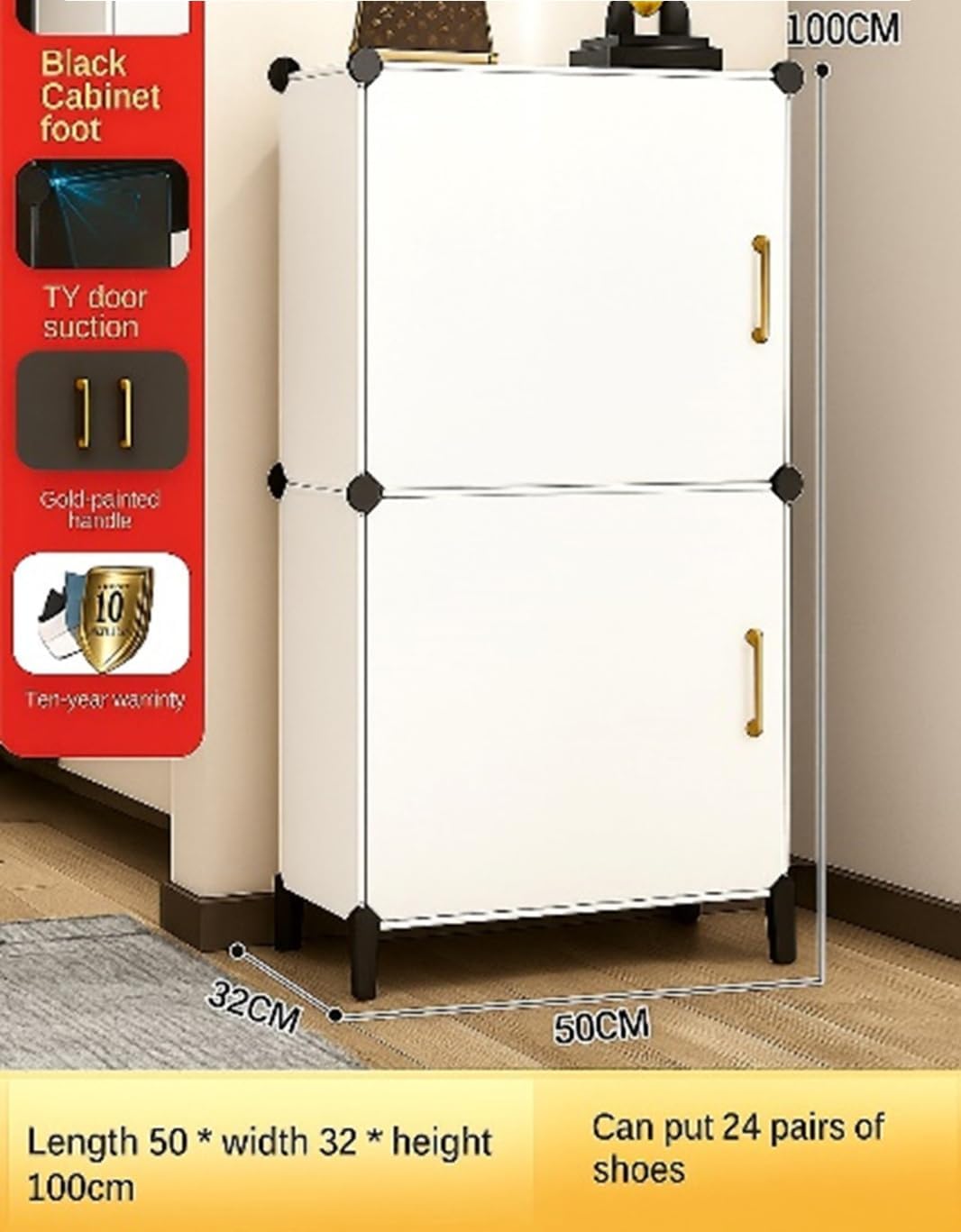 Premium 2-Door 6-Shelf Plastic Shoe Storage Cabinet | Dustproof Modular Shoe Rack | White