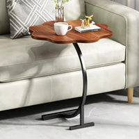 Premium Flower Side Table with Metal Base – Nut Brown (Large)
