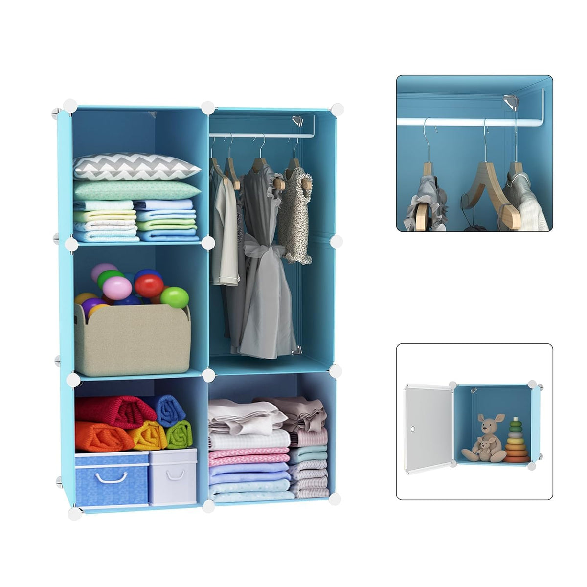 Premium 6-Door Kids Plastic Wardrobe – Blue