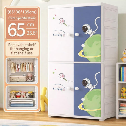 Premium 1+3 Door Kids Plastic Collapsible Wardrobe with Drawers – Starry Sky Blue