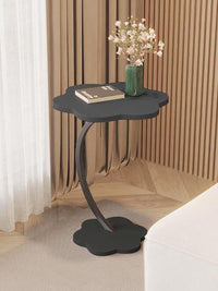 Premium Flower Side Table with Metal Base – Black Marble