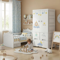 Premium 1-Door 3-Drawer Kids Plastic Wardrobe with Wheels – Lion Print
