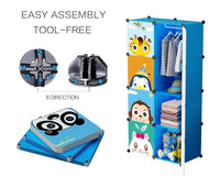 Premium 8-Door Kids Plastic Wardrobe – Panda Blue