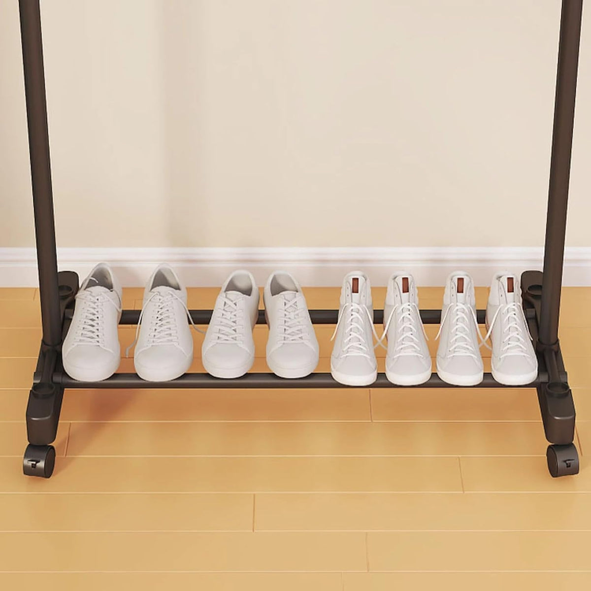Premium Single Pole Cloth Rack with Bottom Shelves – Black