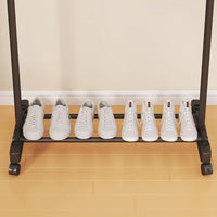 Premium Single Pole Cloth Rack with Bottom Shelves – Black