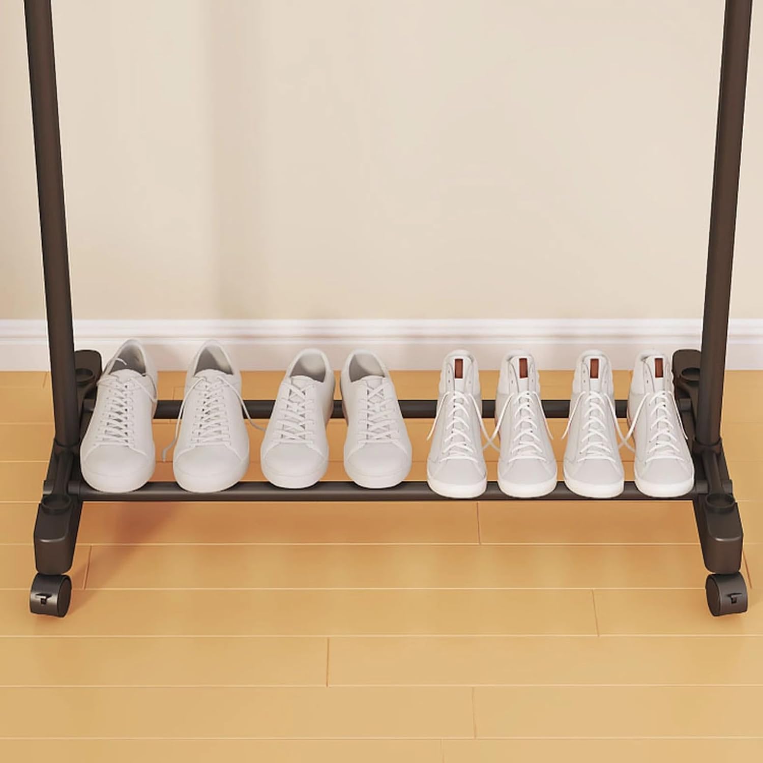 Premium Single Pole Cloth Rack with Bottom Shelves – Black