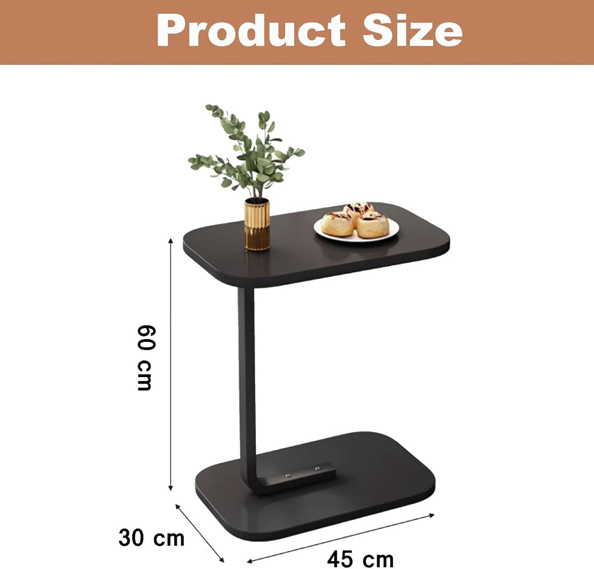 Premium Adjustable Oval Side Table – Black Marble