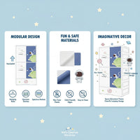Premium 1+3 Door Kids Plastic Collapsible Wardrobe with Drawers – Starry Sky Blue