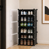 Premium 3-Door 6-Layer Plastic Shoe Storage Cabinet | Dustproof Modular Shoe Rack | Black