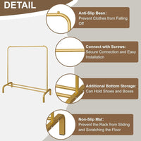 Premium Single Pole Garment Rack with Bottom Shelves – Golden