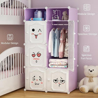 Premium 6-Door 8-Shelf Kids Emoji Cube Modular Plastic Wardrobe – Purple