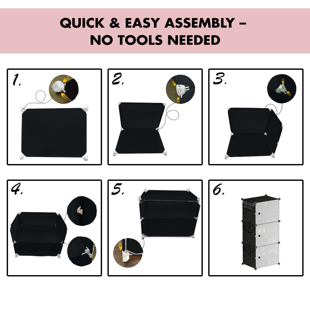 Premium 3-Door 6-Layer Plastic Shoe Storage Cabinet | Dustproof Modular Shoe Rack | Black