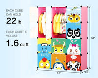Premium 12-Door Panda-Print Kids Plastic Wardrobe – Pink