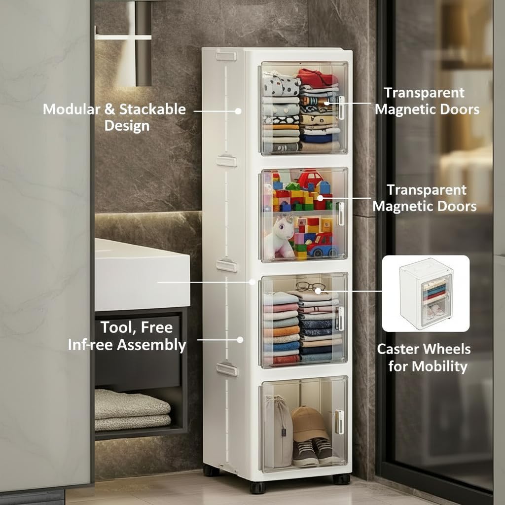Premium 4-Layer Foldable Plastic Storage Cabinet – White