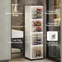 Premium 4-Layer Foldable Plastic Storage Cabinet – White