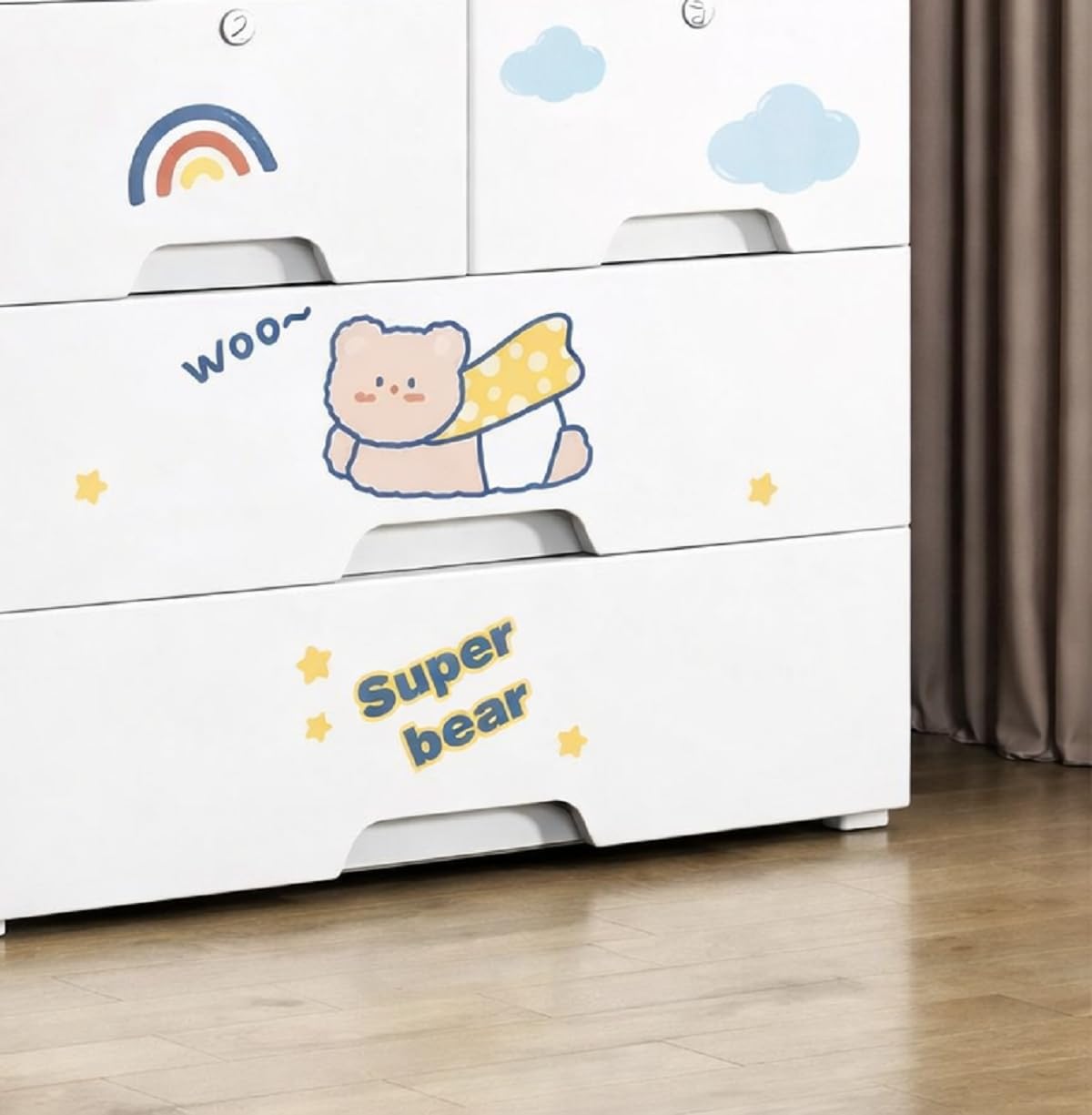 Premium 1+4 Door Kids Plastic Wardrobe with Drawers – Bear