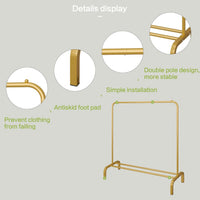 Premium Single Pole Garment Rack with Bottom Shelves – Golden