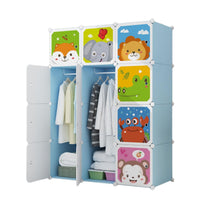 Premium 12-Door Animal-Print Kids Plastic Wardrobe – Blue