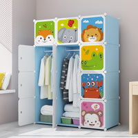 Premium 12-Door Animal-Print Kids Plastic Wardrobe – Blue